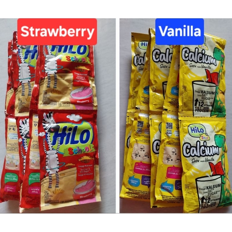 

Hilo School rasa STRAWBERRY / VANILLA (10 x 27 gram) - susu tinggi kalsium