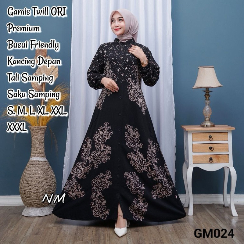 GAMIS TWILL BUSUI UKURAN S-4L WARNA HITAM HALUS ADEM
