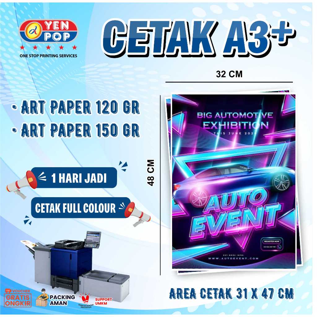 

Print A3+ | Cetak A3+ | Art Paper 120/150 gsm 1 Sisi / 2 Sisi | Laminasi / Tanpa Laminasi |