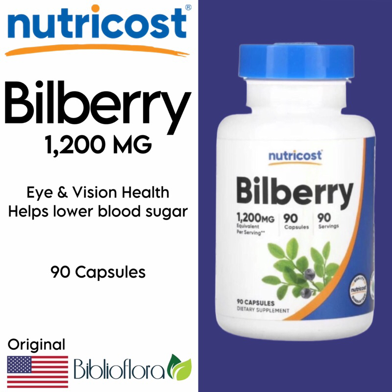 Nutricost Bilberry 1200 mg 90 Capsules Eye Vitamin Mata Vision