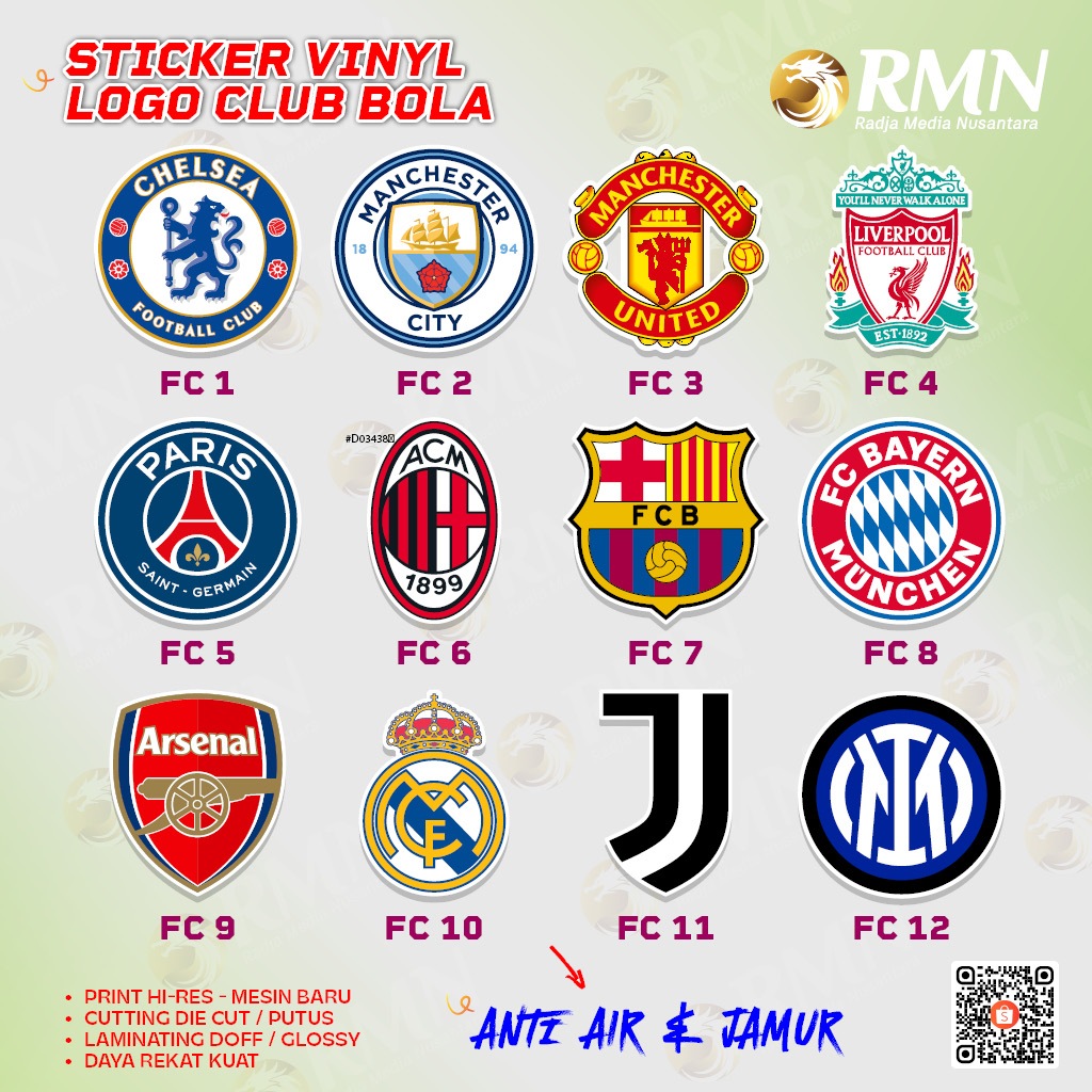 

Sticker Vinyl Logo Klub Bola satuan / Football Club Soccer Merchandise