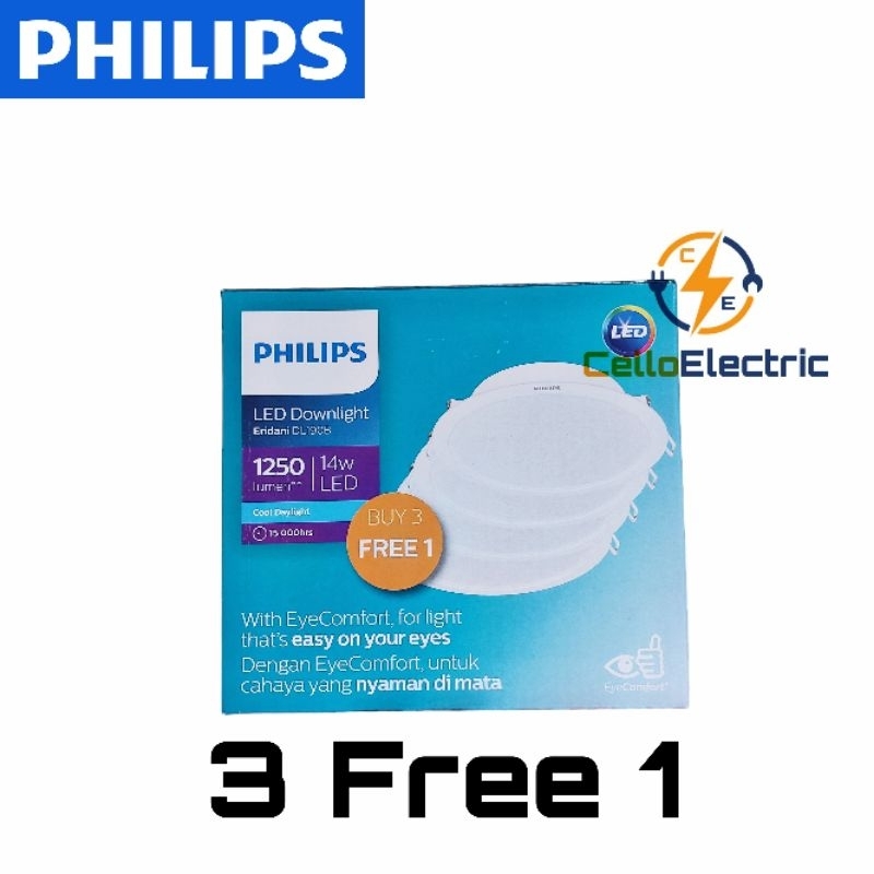 Led Pack Philips Eridani 14 W - Downlight Eridani 14 Watt 3 Gratis 1 Lampu Philips
