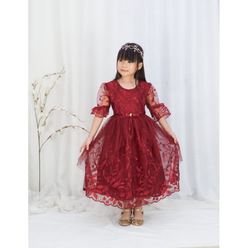 Drwss Kids Perempuan Drees Pendek Tahun Baru 3 4 5Tahun 6-7 Taun Drese Selutut Kid Dresd Rok Tanggun