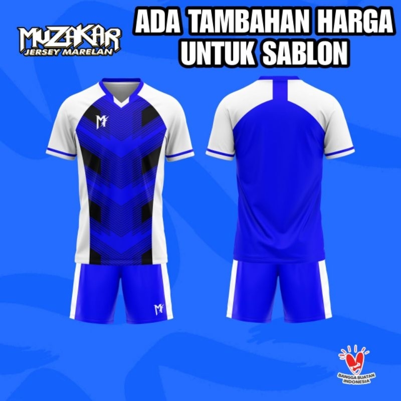 MUZAKAR Apparel Baju Futsal Jersey Setelan Stelan Futsal Biru Putih Bisa Sablon