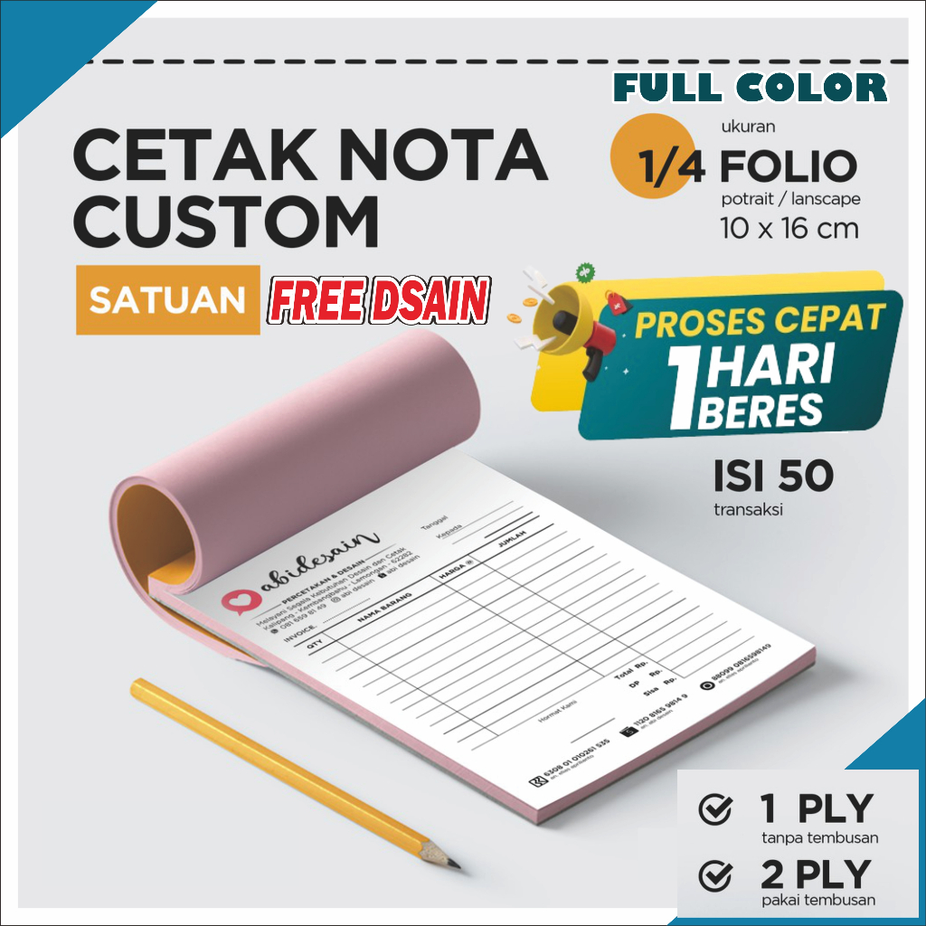 

PROMO cetak nota custom murah 2 ply ukuran sedang 1/4 folio GANESA GRAFIKA