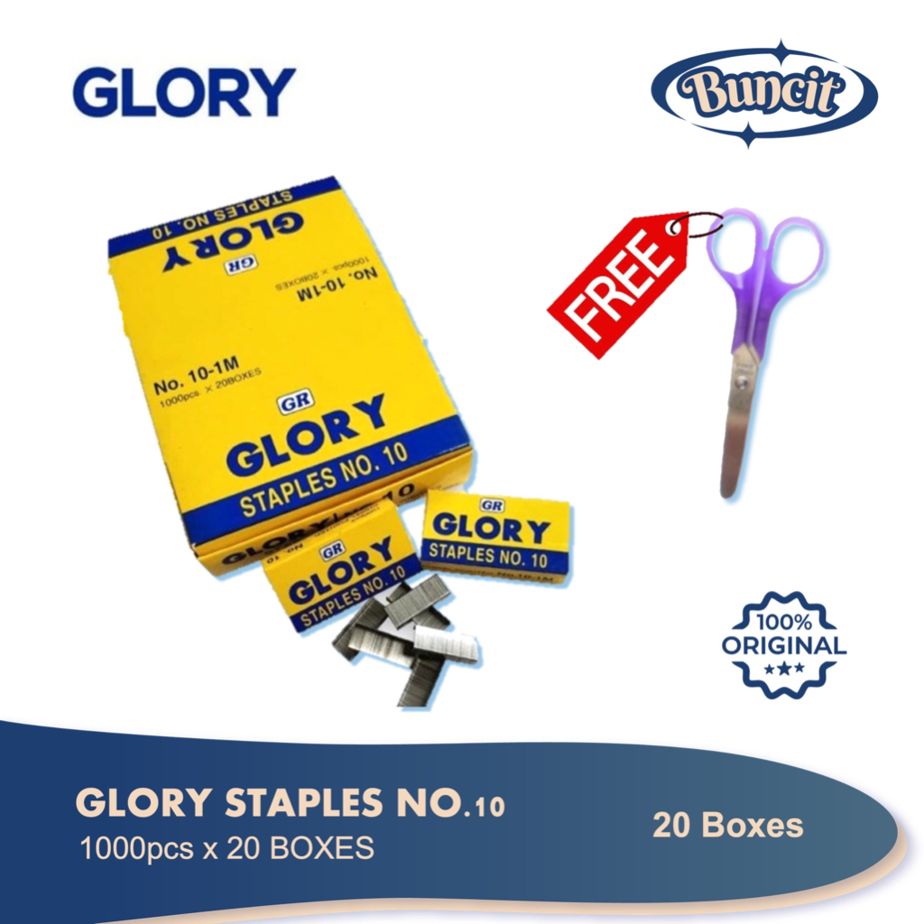 

Glory Isi Stapler 1 Box isi 20 Kotak Kecil BONUS Gunting / Isi Stapler / Stapler