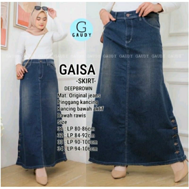ROK JEANS KANCING PINGGIR//ROK JEANS SPAN//ROK JEANS WANITA//ROK PANJANG//ROK TERBARU//ROK JEANS 7/8