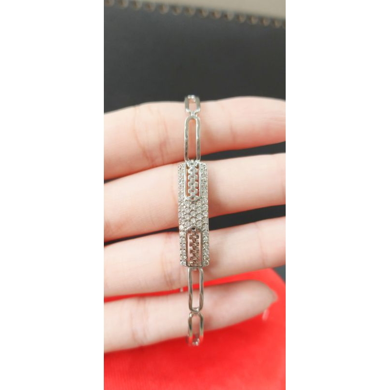 gelang plat perak asli silver 925 gelang plat mata putih