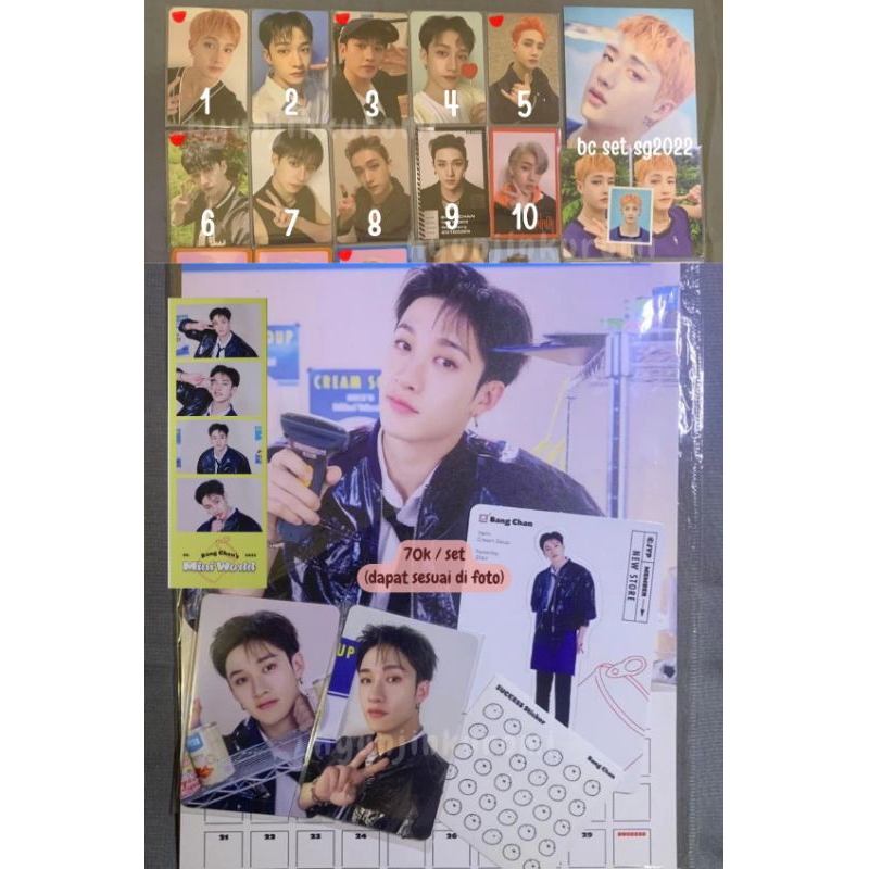 photocard bangchan (2) official straykids pob appmus noeasy, miroh, sg2022 set, mini world set