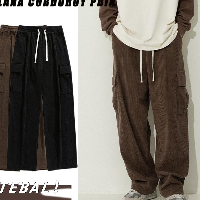 Terbatas celana cargo corduroy panjang pria celana pinggang karet pria korduroy celana gombrang pria