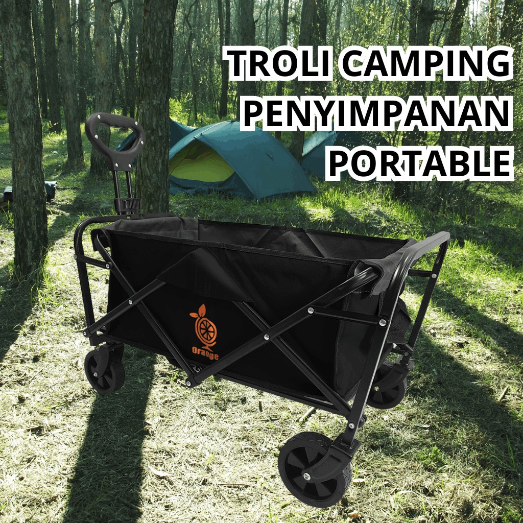 Troli Barang Keranjang Belanja Troli Piknik Besar Roda Besar Outdoor Trolley Camping Troly