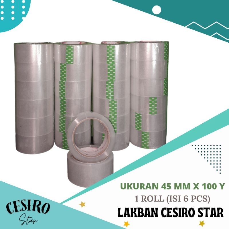 

Lakban Bening 45mm x 100Y Cesiro Star (1 Roll Isi 6 Pcs)