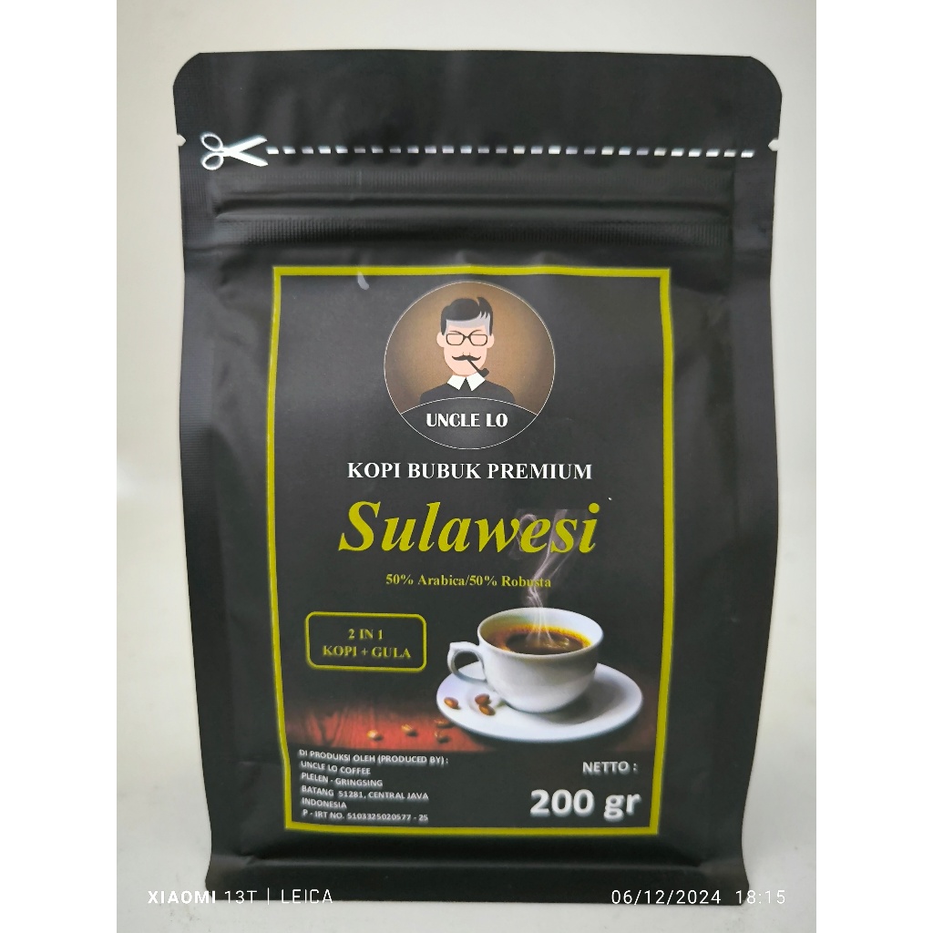 

KOPI BUBUK 2 IN 1 DENGAN GULA "SULAWESI" UNCLE LO - 200 gr