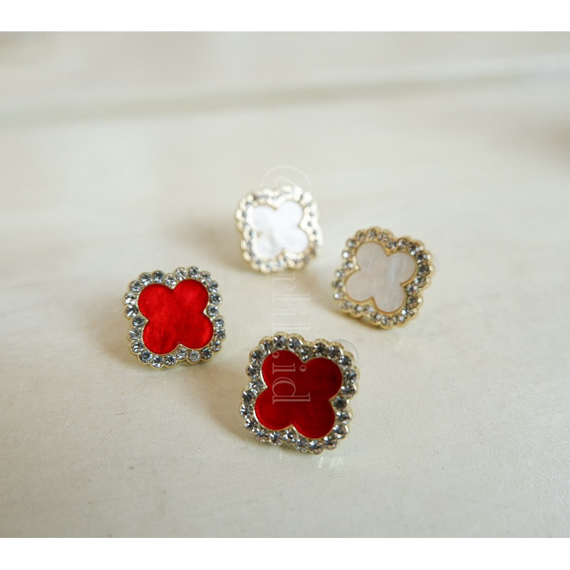 VAN CLEEF- Anting premium van cleef gold tebal berkilau merah putih indah kokoh berkilau
