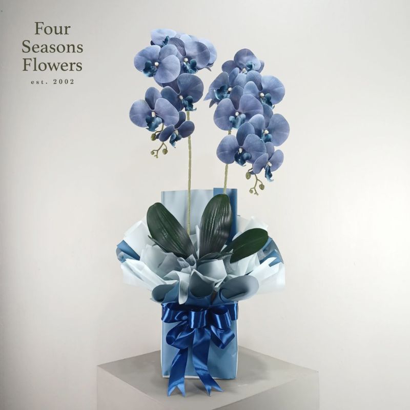 Bouquet Bunga Anggrek Biru Doff Latex Premium Murah/Bunga Anggrek Bulan Biru Doff Artificial Premium