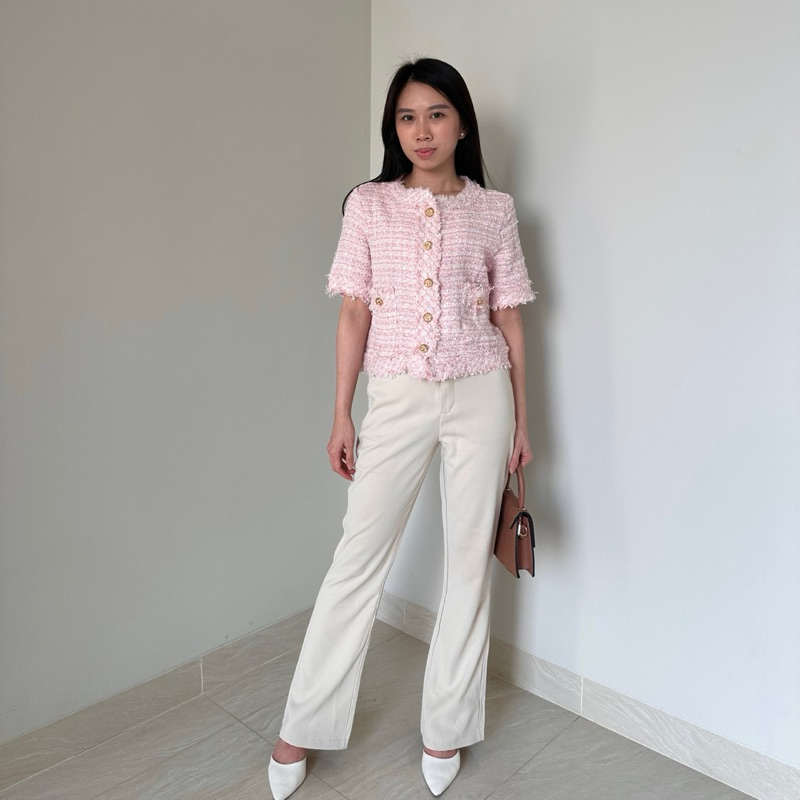 [Dourado] Belle Tweed Vest Import - Atasan Tweed Premium - Tweed Vest Top