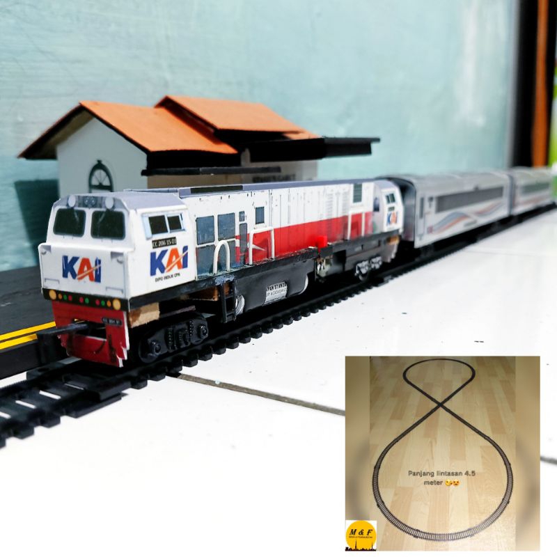 Kereta api Indonesia lokomotif CC 206 rangkaian gerbong penumpang Stasiun