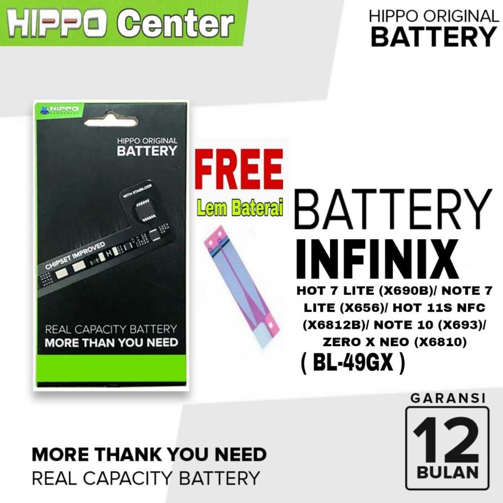 Baterai Hippo Hot 7 LITE ( X690B ) / Note 7 LITE ( X656 ) / HOT 11S NFC ( X6812B ) / SMART 5 ( X657 