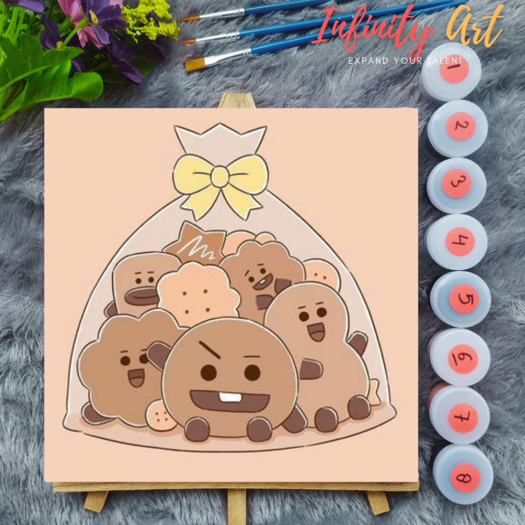 Paint by Number BTS BT21 Army Tata Koya RJ Shooky Mang Chimmy Cooky - DIY Kit Melukis Kanvas 20x20 c