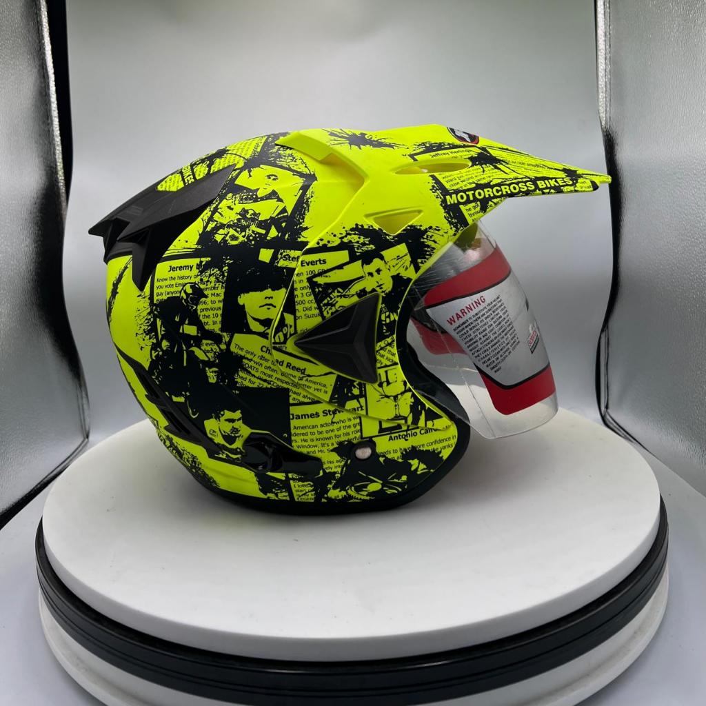 HELM JPX / OBRAL JUAL RUGI HELM JPX HALF FACE MOTIF NEON