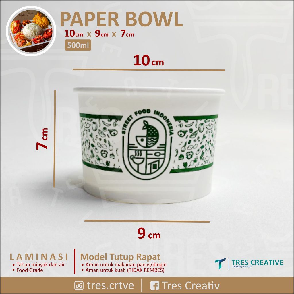 Paper Bowl 500 ml / Mangkok Kertas / Rice Bowl Paper 500 ml full print