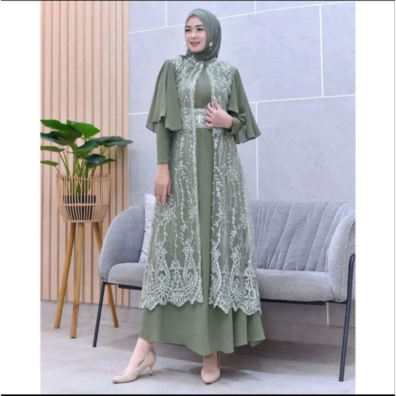 Clarissa Gamis Pesta Mewah Elegan Gamis BRUKAT PREMIUM Gamis Kondangan Terbaru Dress Outer Brukat Pe