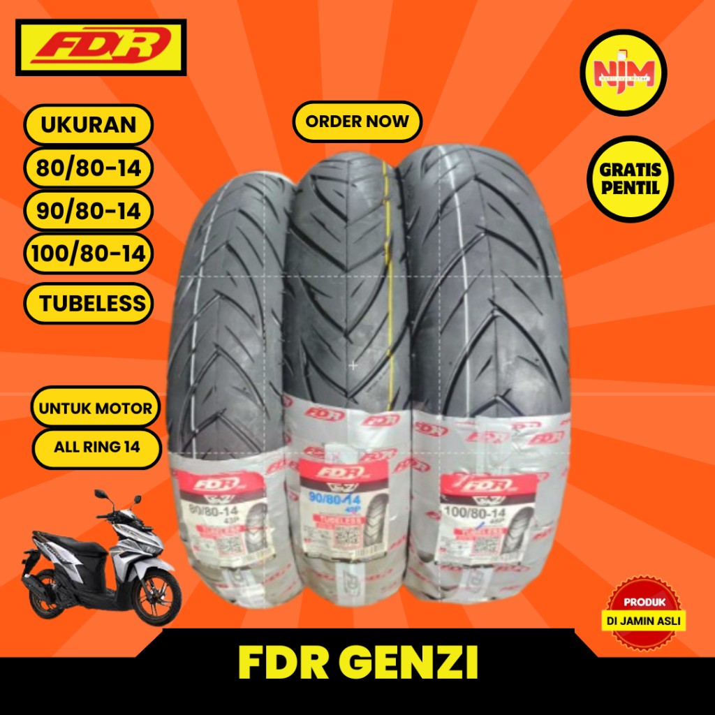BAN TUBELESS FDR GENZI RING 14 ( 80/80 ) , ( 90/80 ) , (100/80 ) FREE PENTIL 100% ORIGINAL