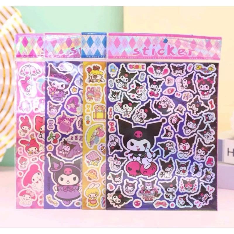 

Stiker hologram metalik lucu motif sanrio Kuromi Melody Cinnamoroll