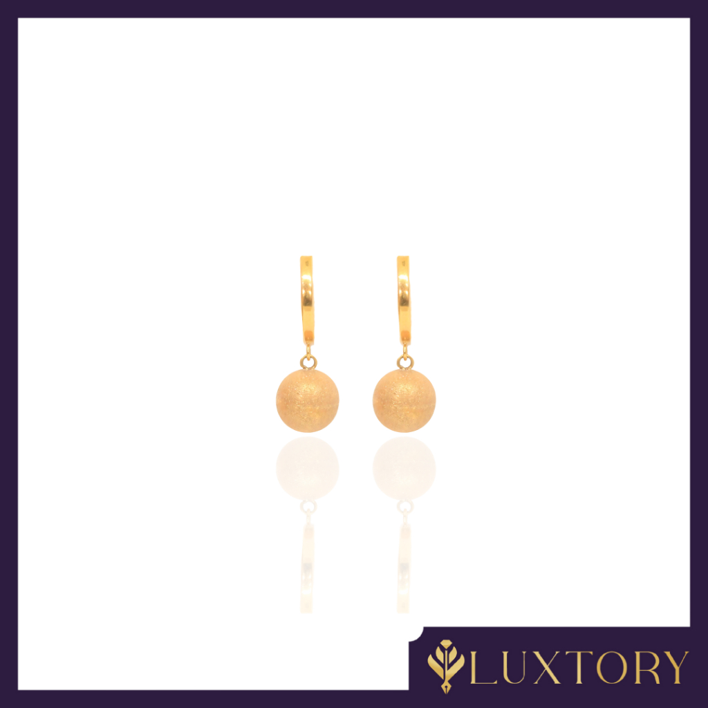 Anting Jepit Emas Gawil Bola Ukir Pasir Permata 17K