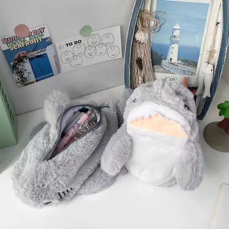 

Male and female student stationery,small shark doll, pencil case, cartoon large capacity storage bag