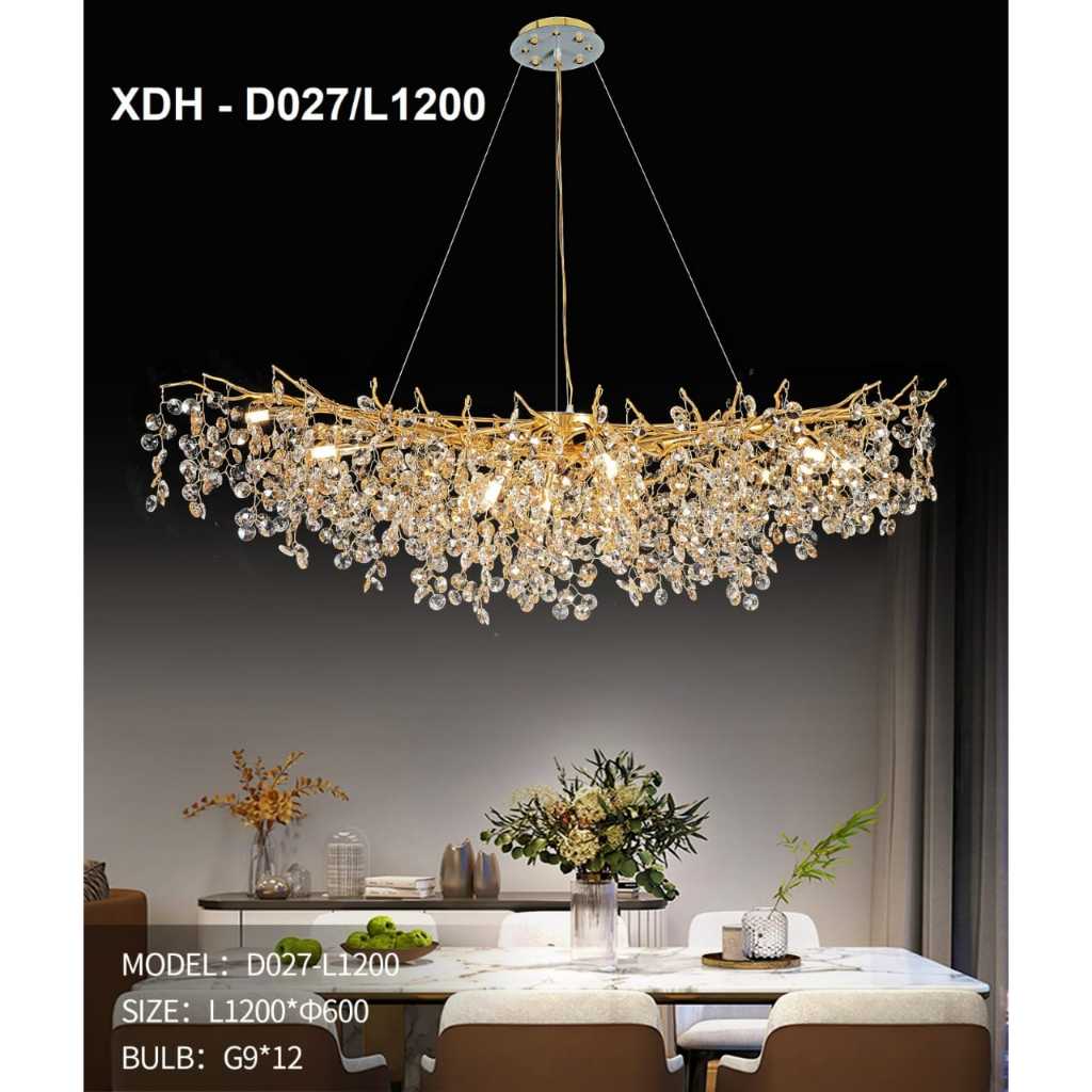 SL027-1200 LAMPU GANTUNG PLAFON HIAS KRISTAL GOLD MINIMALIS ELEGAN RUANG TAMU MEJA MAKAN PENDANT LAM