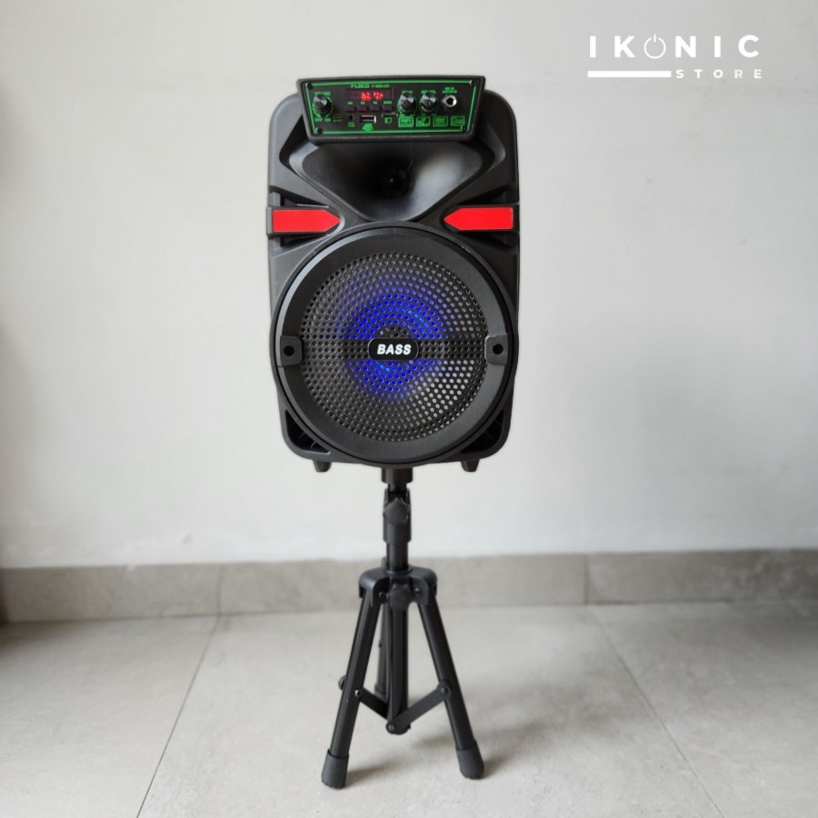 IKONIC Speaker Portable Bluetooth LED 8.5" Free Remote dan Tiang F-8805