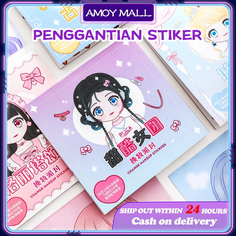 

【AMOY】Mainan Stiker Ganti Muka Stiker Ekspresi Girl Change Makeup Stiker Stiker Anak Perempuan