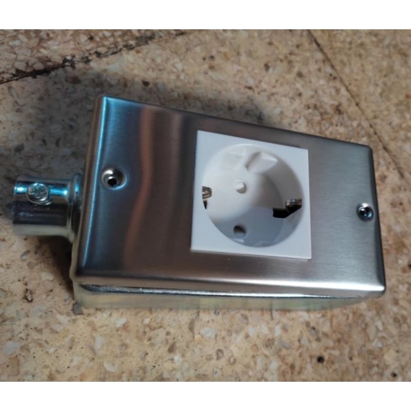 Stop kontak arde panasonic stainless set outbo besi