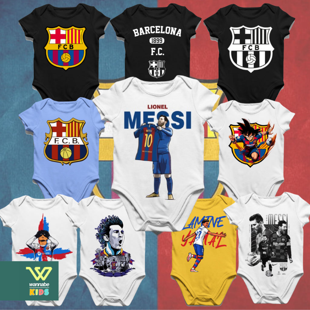 Jumper Bayi FC Barcelona Barca | Baju Bola Bayi Lucu 0–12 Bulan Katun 30s | Romper Barca 10 Desain P