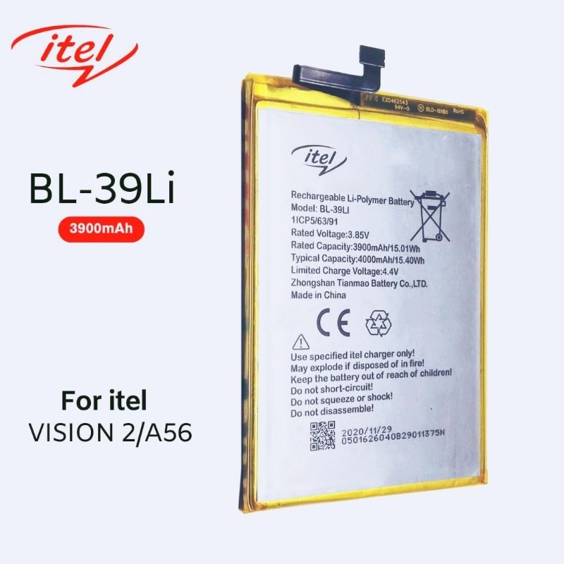 BATERAI UNTUK ITEL VISION 2 A56 BL-39Li BL39LI BL 39LI BATRE BATERE BATRAI BATRAY BATTERY A56