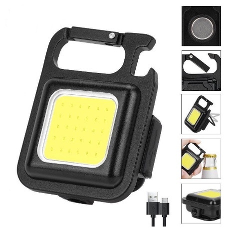 Senter Mini LED Gantungan Kunci Besi Lampu Kecil Keychain Camping Alumunium Cas USB Type-C