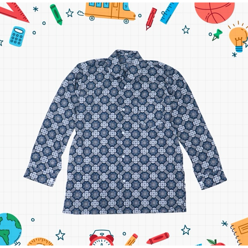 Baju batik SD motif matahari abu terbaru batik sd matahari abu seragam batik sd matahari biru