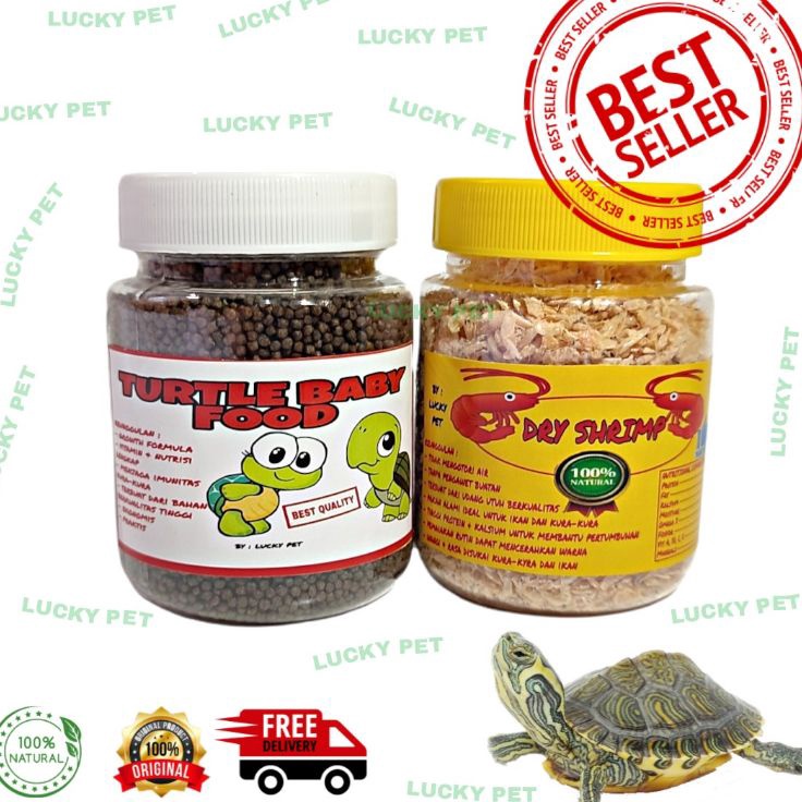 Terkini PAKET BEST SELLER Makanan pakan pelet bayi anak kura kura air brazil baby turtle kecil hijau