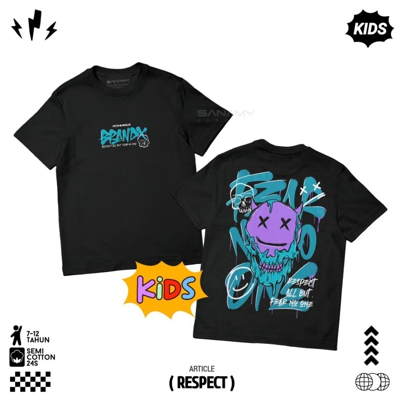 Baju Kaos Distro Anak Respect Umur 9-12 Tahun / Kaos Anak Tanggung / Kaos Remaja / Kaos Junior
