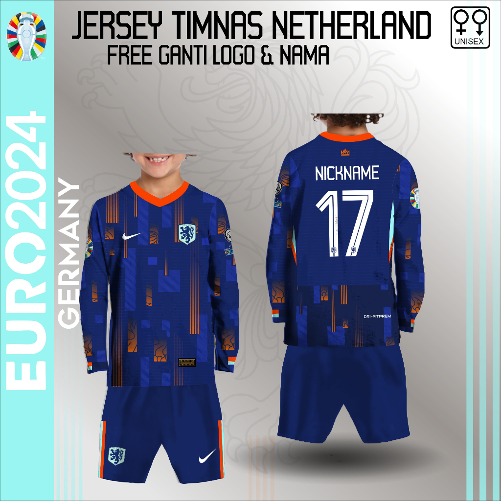 Setelan celana Jersey football anak kaos bola timnas belanda baju piala eropa jerman 2024 lengan pan