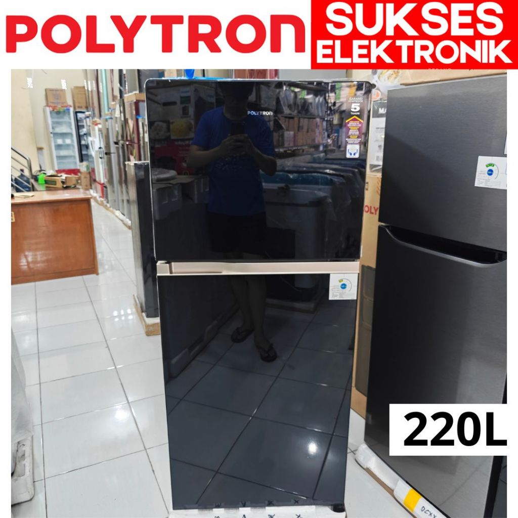 KULKAS POLYTRON PRW-23MNX / LEMARI ES 2 PINTU PRW 23 MNX 23MNX 220 LITER 220L HITAM KACA