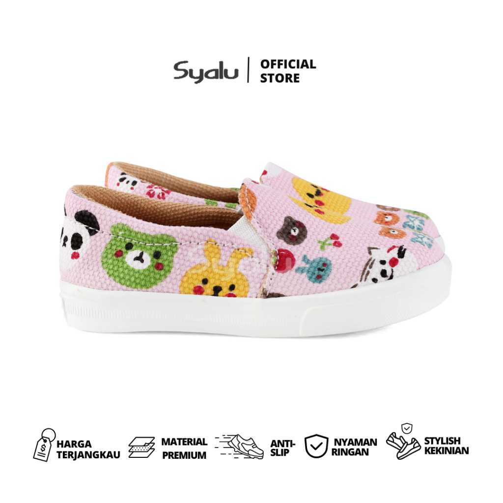 Syalu Sepatu Anak Perempuan Bahan Canvas Motif Kartun E01 Cemen
