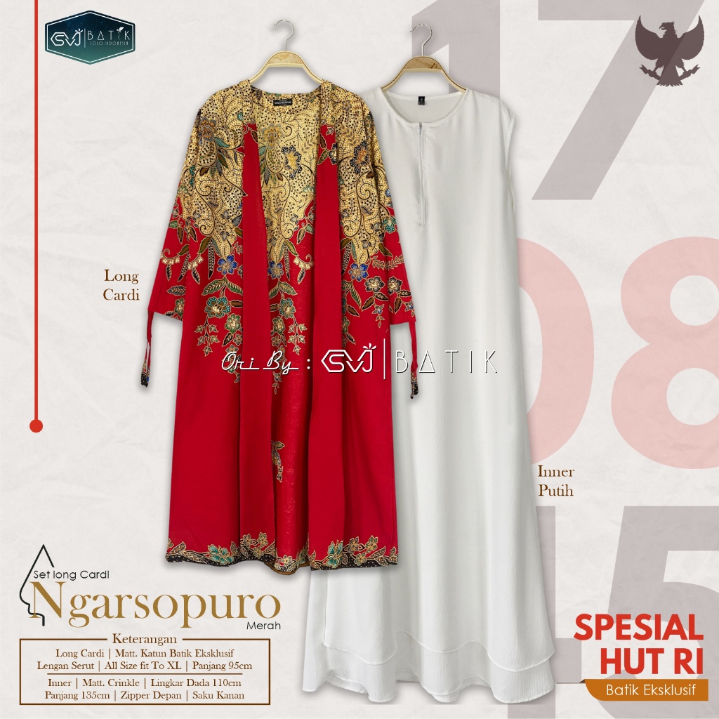 Setelan wanita EDISI KEMERDEKAAN HUT RI batik one set MERAH PUTIH busui inner dress cardigan svj
