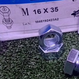 Baut Mur Besi, Baut Mur Hexagon Besi M16X35 Putih P2.0 (Kunci 24)