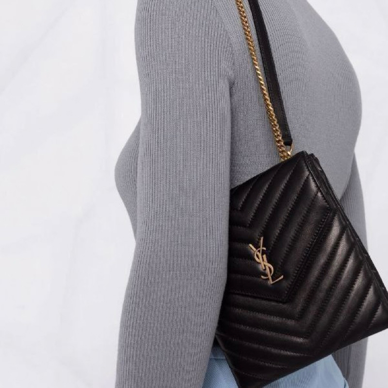 SAINT LAURENT YSL Double Flap Vertical Shoulder Crossbody Bag