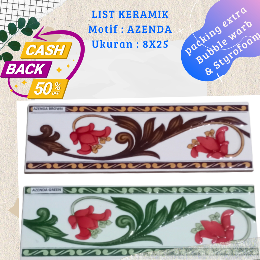 List keramik dinding minimalis motif azenda ukuran 8x25 / grosir list keramik dinding / list keramik