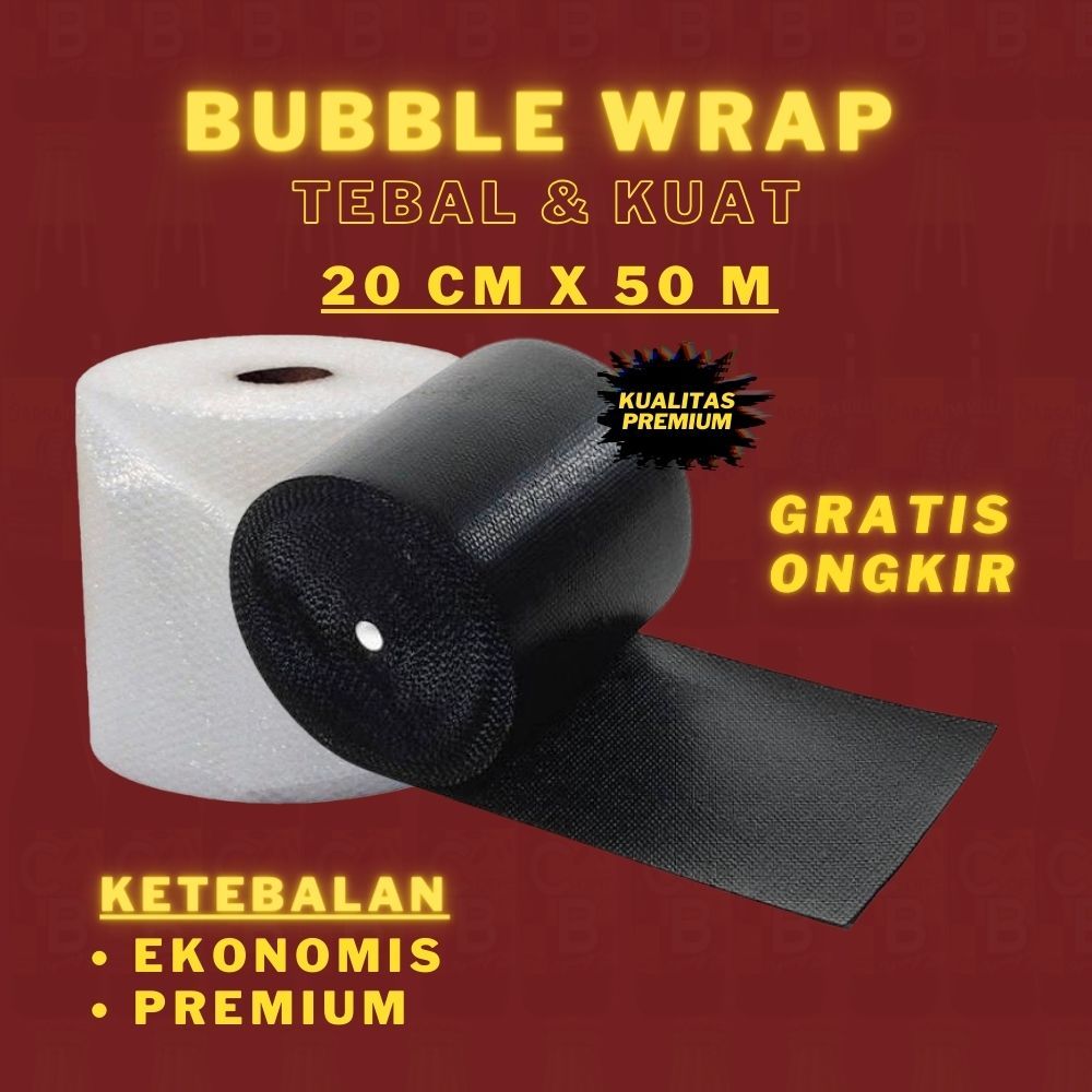

Bubble Wrap Premium 20 CM x 50 METER Tebal & Kuat Bening Hitam