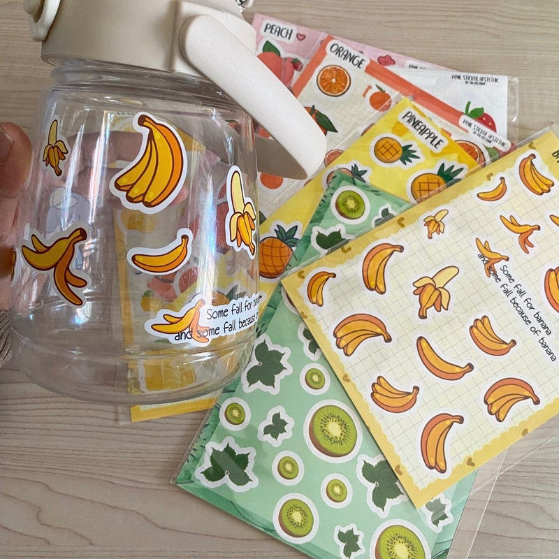 

Stiker Journal Scrapbook Waterproof Cute Fruit Sticker Aesthetic Deco Planner Album Scrapbook Journal Freebies Notes DIY Sticker Colorful Monochrome Pastel Hp Laptop