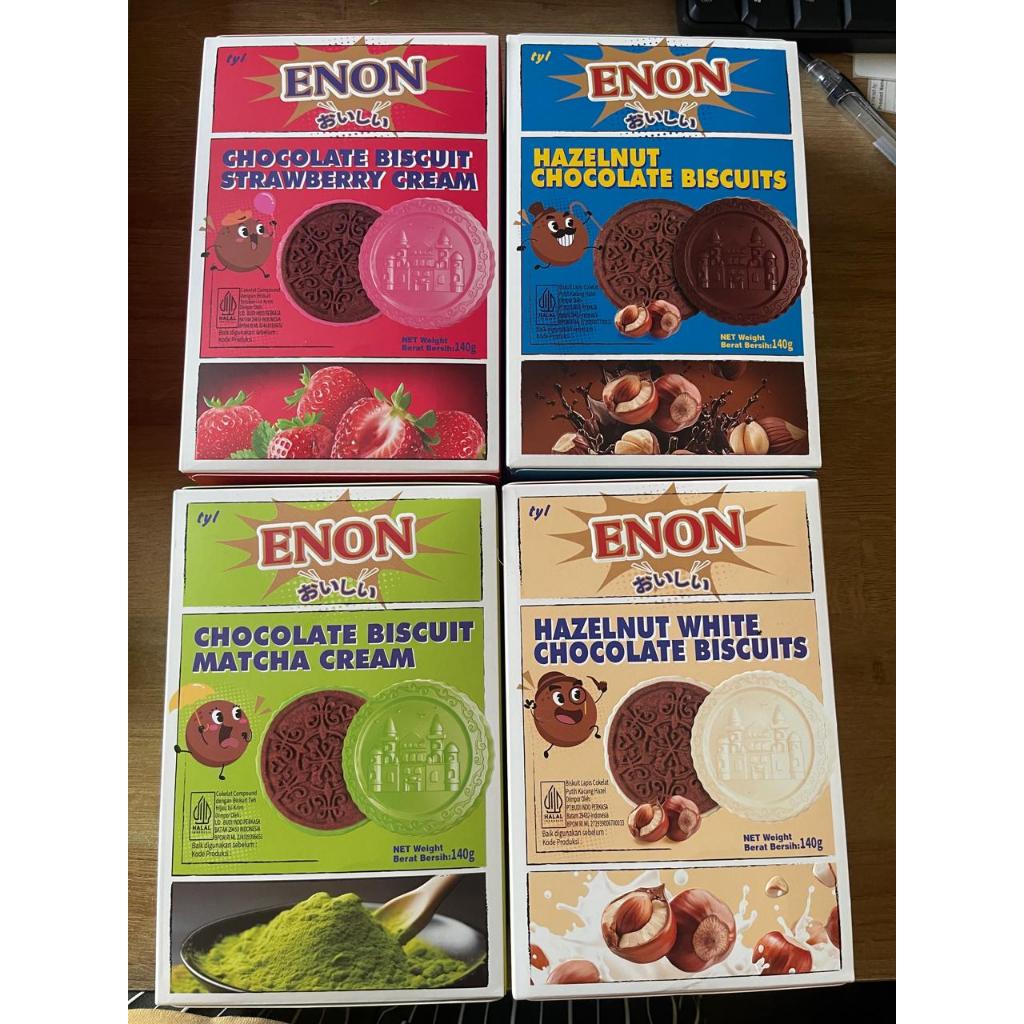 

Enon Chocolate Biscuit Matcha Strawbery White Chocolate Halzenut With Chocolate Cream 140g
